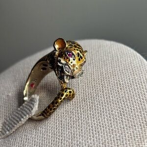 RARE Silvio Hidalgo Sterling Silver Enamel Panther jaguar Ring 7 Vintage Luxury